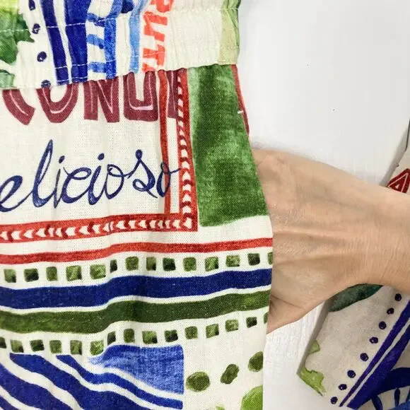 Nwot RACHEL ZOE Pants Women M Linen Tropical-Art Beaded-Tassels Multi Wide-Leg - Picture 4 of 12